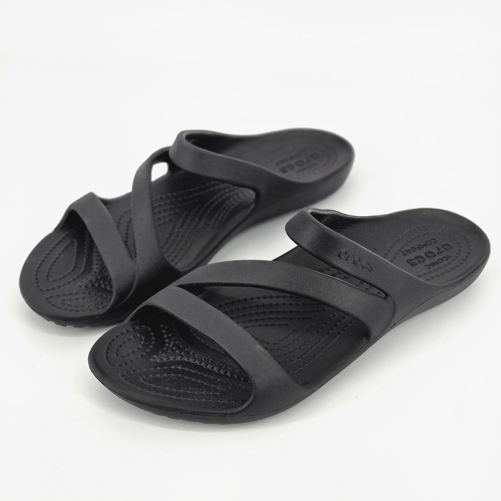 Crocs Kadee II Slide Black Strappy Slip On Women's Comfort Sandals Size W10 NWOT